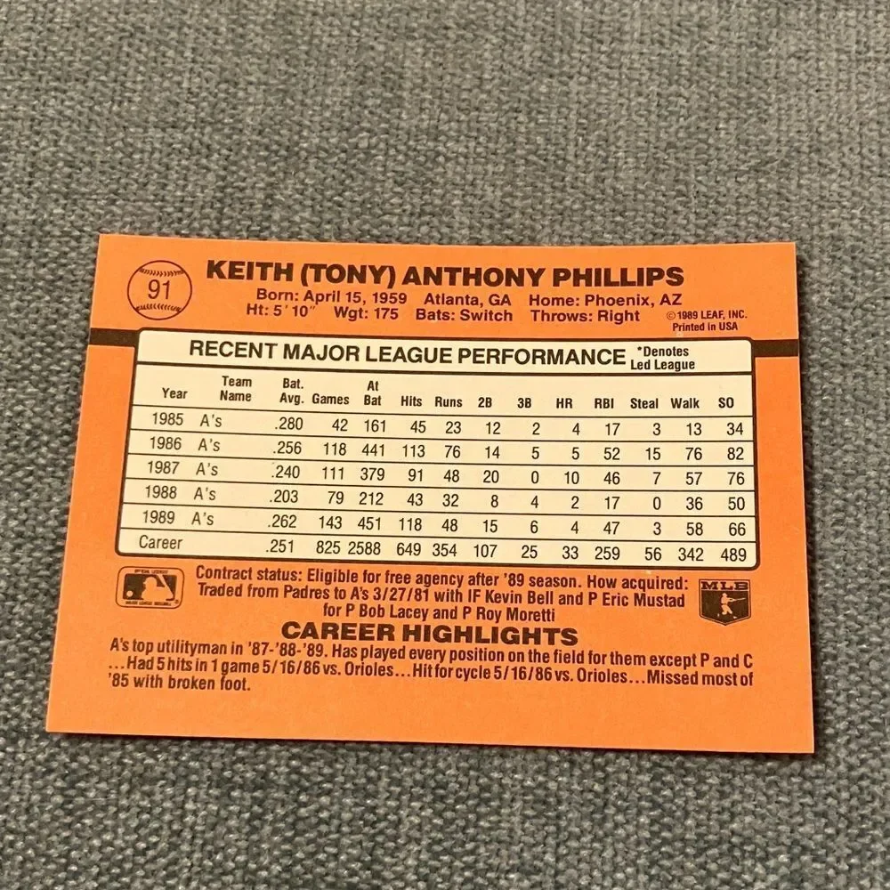 1990 Donruss Oakland A's Baseball Card Trading Card